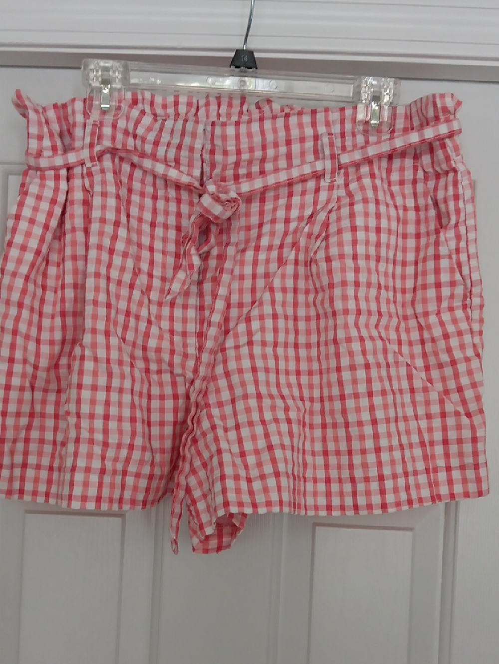 LOFT Pink Gingham Paperbag Tie-Waist Shorts